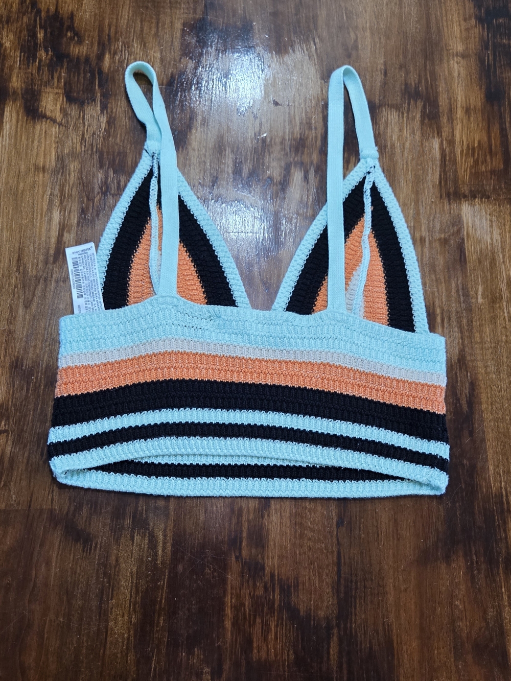 ZARA Crochet Knit Triangle Striped Multicolor Cropped Tank Top, Small Boho - Picture 2 of 5